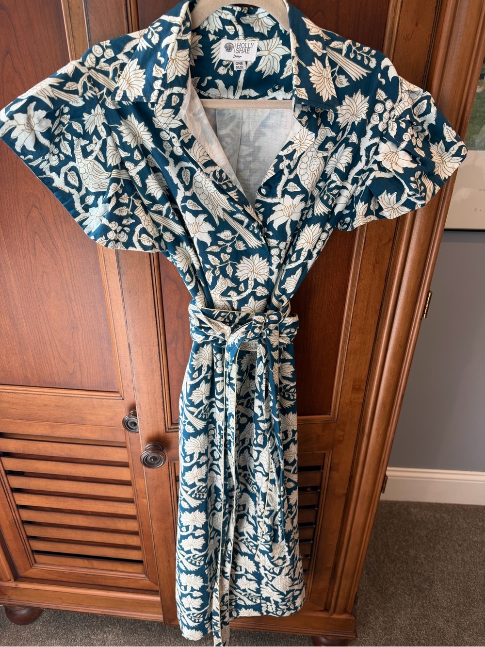 Holly Shae Navy Cream Gold Floral Maxi Dress with Obi Tie Waist